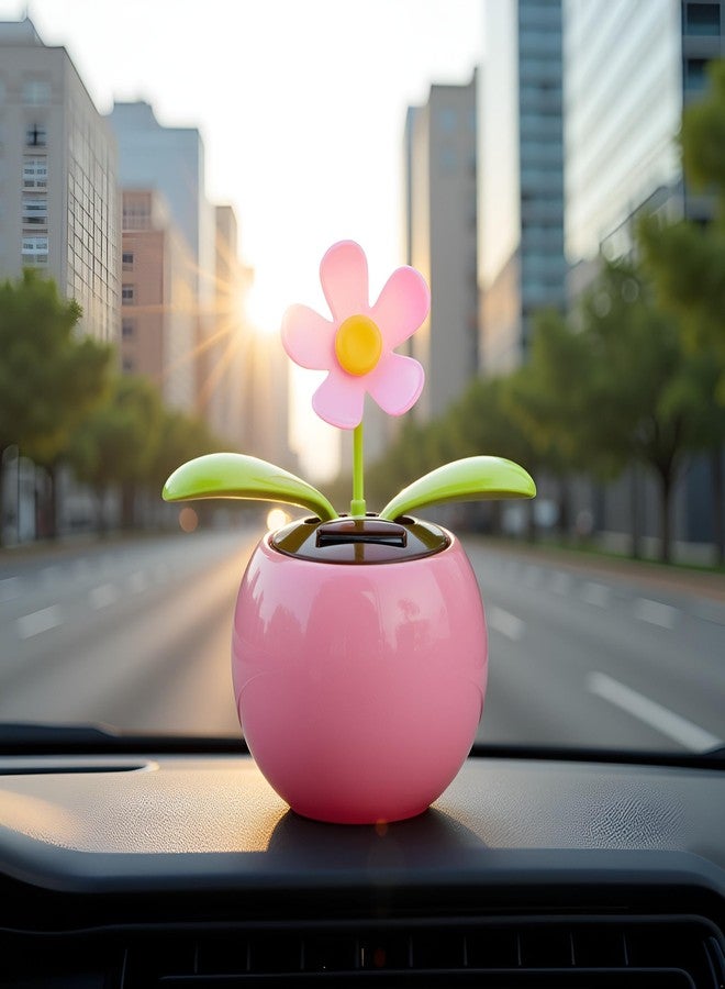 Tnyvm Pink Solar Powered Dancing Swinging Flower Car Ornament Home Office Decor Gift (Approx 4.72" x 2.76") - Image 5